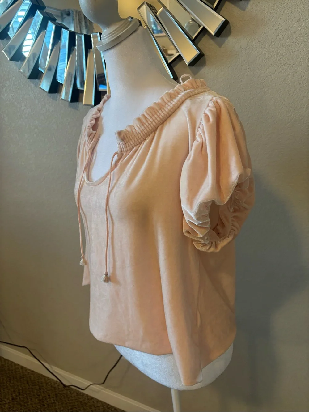 Free People Blush Peach Ruffle Tie-Neck Short Sleeve Top